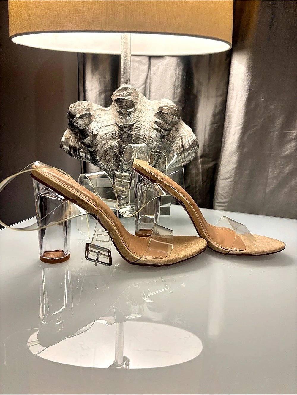 Dunes Memory Foam Nellie 8.5 Clear Strap Heels